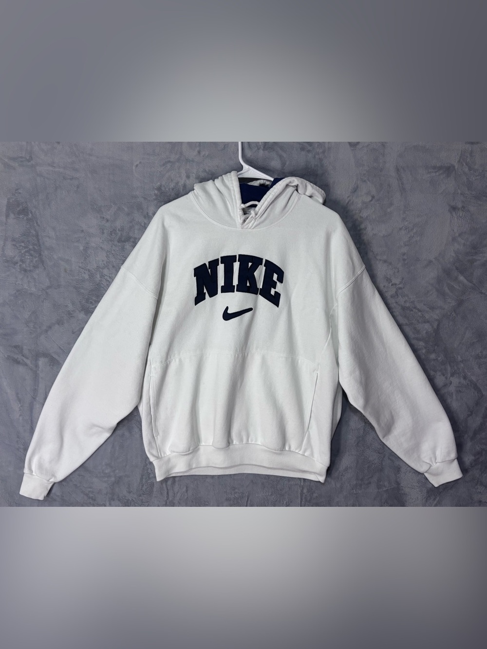 Vintage Nike Center Swoosh Spellout Hoodie White Large